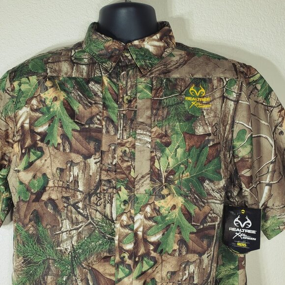 Realtree Mens Hunting Guide Shirt M XtraGreen Camo Short Sleeve Ripstop - Picture 11 of 13